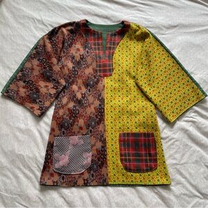 Vintage Patchwork Shift Dress with Pockets